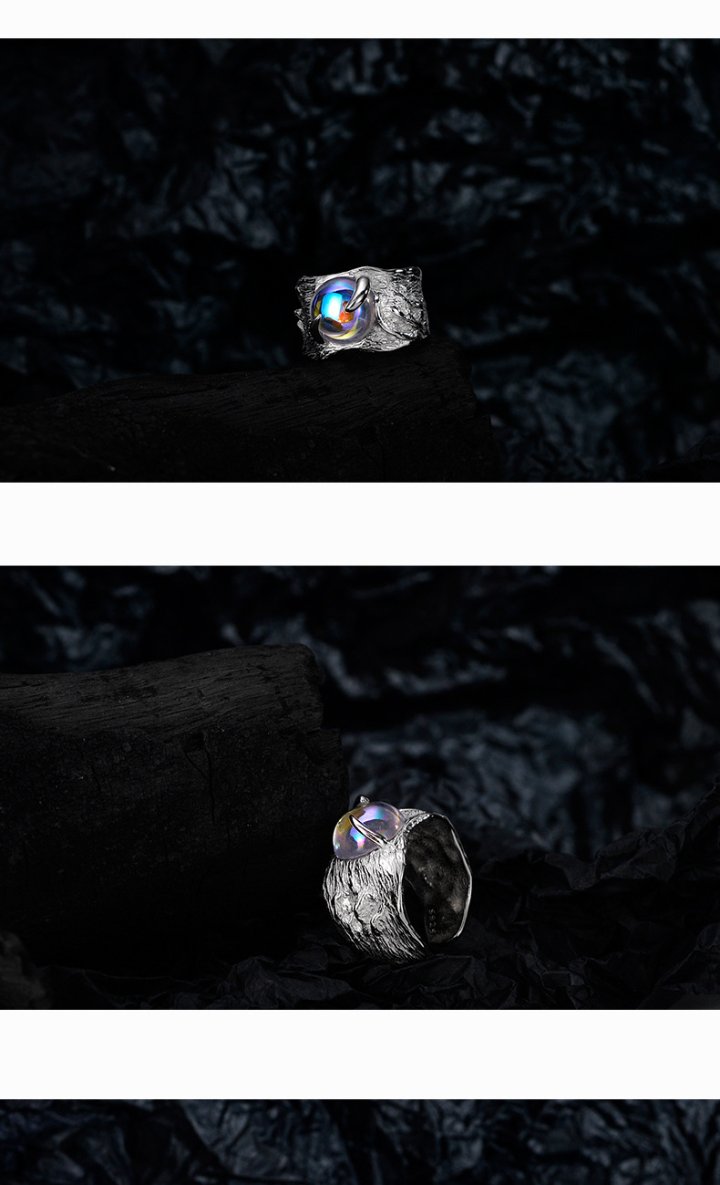 Simple Style Oval Silver Plating Inlay Moonstone Open Ring 1 Piece