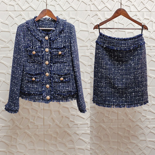 2024 Winter New Tweed Top Short Long-Sleeved Round Neck Slim-Fit Slimming Socialite Elegant Chanel Style Coat