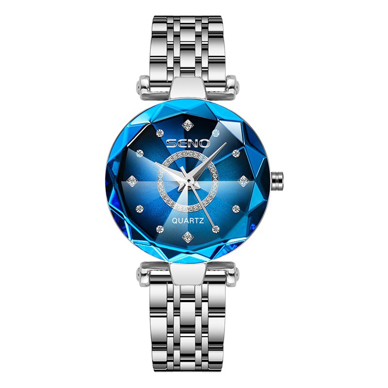 Tiktok popular Ocean Heart Light reloj de lujo superficie de diamante brillante multi-superficie vidrio sólido correa de acero Reloj impermeable para mujer
