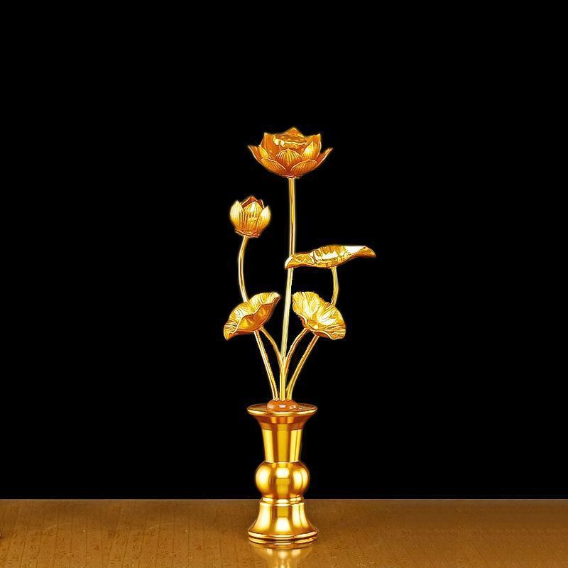 仏前花、金箔蓮、仏殿装飾、リビングルーム、金蓮、仏花、観音仏殿花、アルミ手作り|undefined