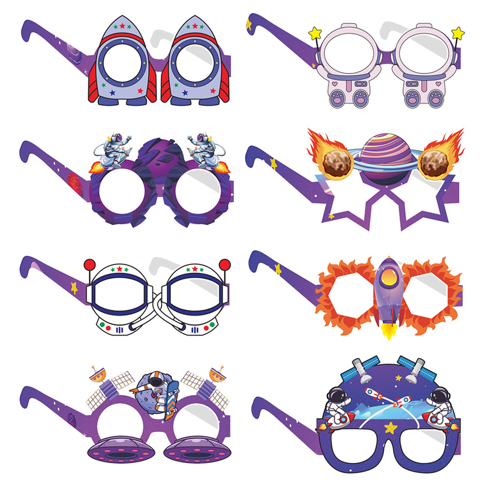 Espacio tema de la fiesta cumpleaños decoración gafas papel universo planeta serie Niños divertidos apoyos fotográficos