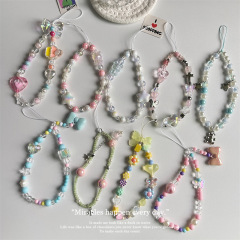 簡約ccd掛繩手機防丟掛繩可愛少女心蝴蝶結彩色吊墜掛件合金裝飾