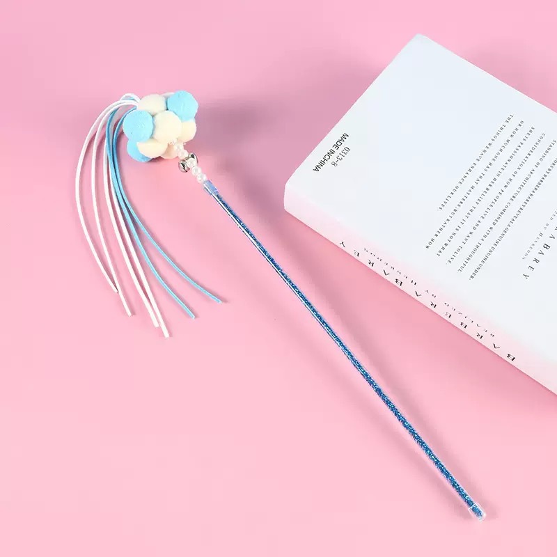 仙女毛绒球流苏逗猫棒（蓝色）