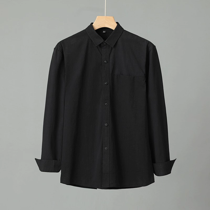 2025 весна лето новая рубашка мужской сплошной цвет простой лацканный воротник тонким рукавом с длинными рукавами рубашка тренд повседневный топ