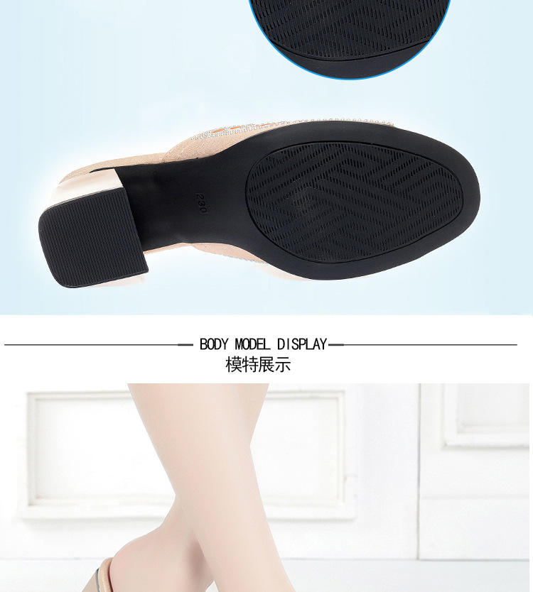 Dép sandal nữ gót vuông đính đá lấp lánh phong cách thời trang — Màu vàng chi tiết 9