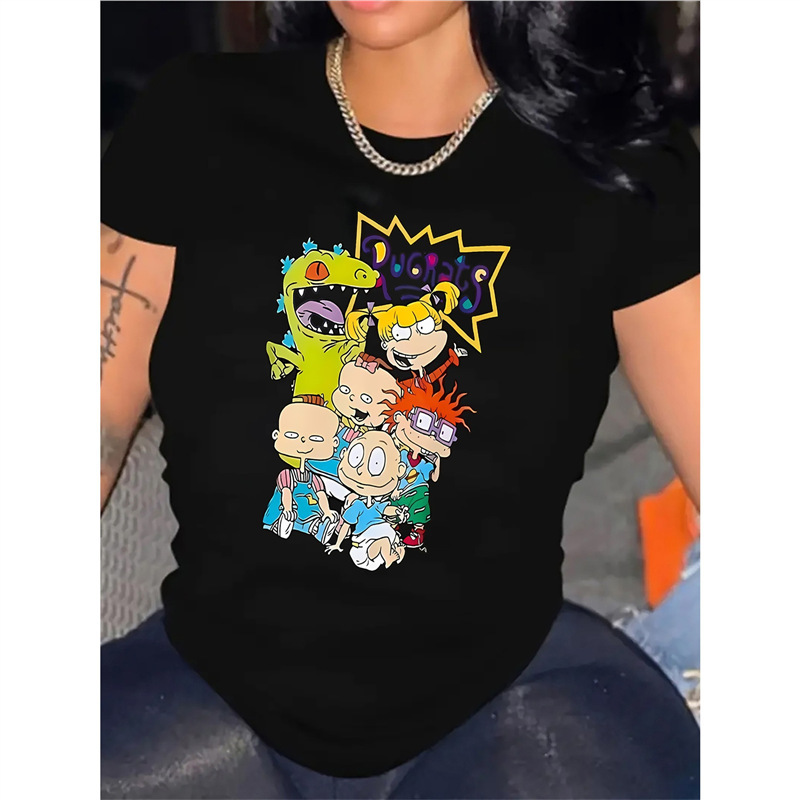 European Size T-Shirt [Cartoon Polyester Women's Crew Print T-Character Rugrats Cotton European Size Casual European Size T-Shirt [Cartoon Polyester Women's Crew Print T-Character Rugrats Cotton European Size Casual