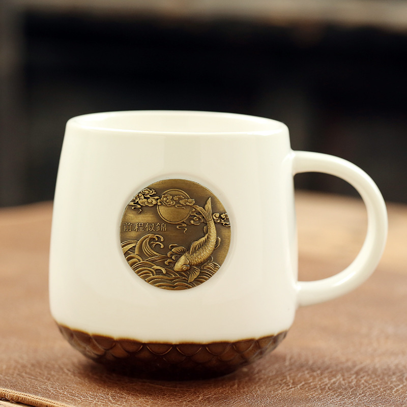 陶磁器のコップは銅片の銅メダルのコーヒーカップの星の巴風を持って魚のうろこのマグカップの卸売りを印刷することができます。|undefined