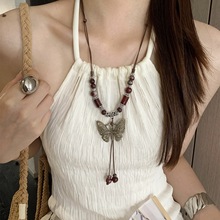 复古波西米亚风蝴蝶项链女民族风新中式长款毛衣链高级感挂脖配饰