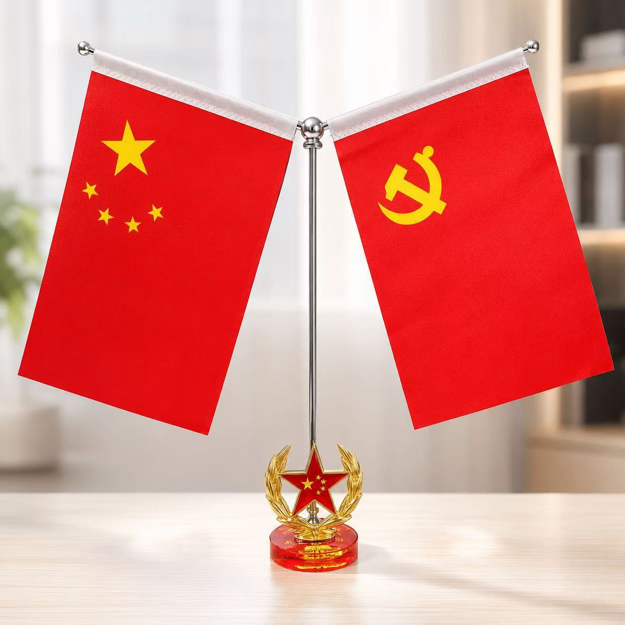 Large red flag desktop ornament, crystal table flag, office meeting room desk decoration, five-star red flag ornament, car interior decoration