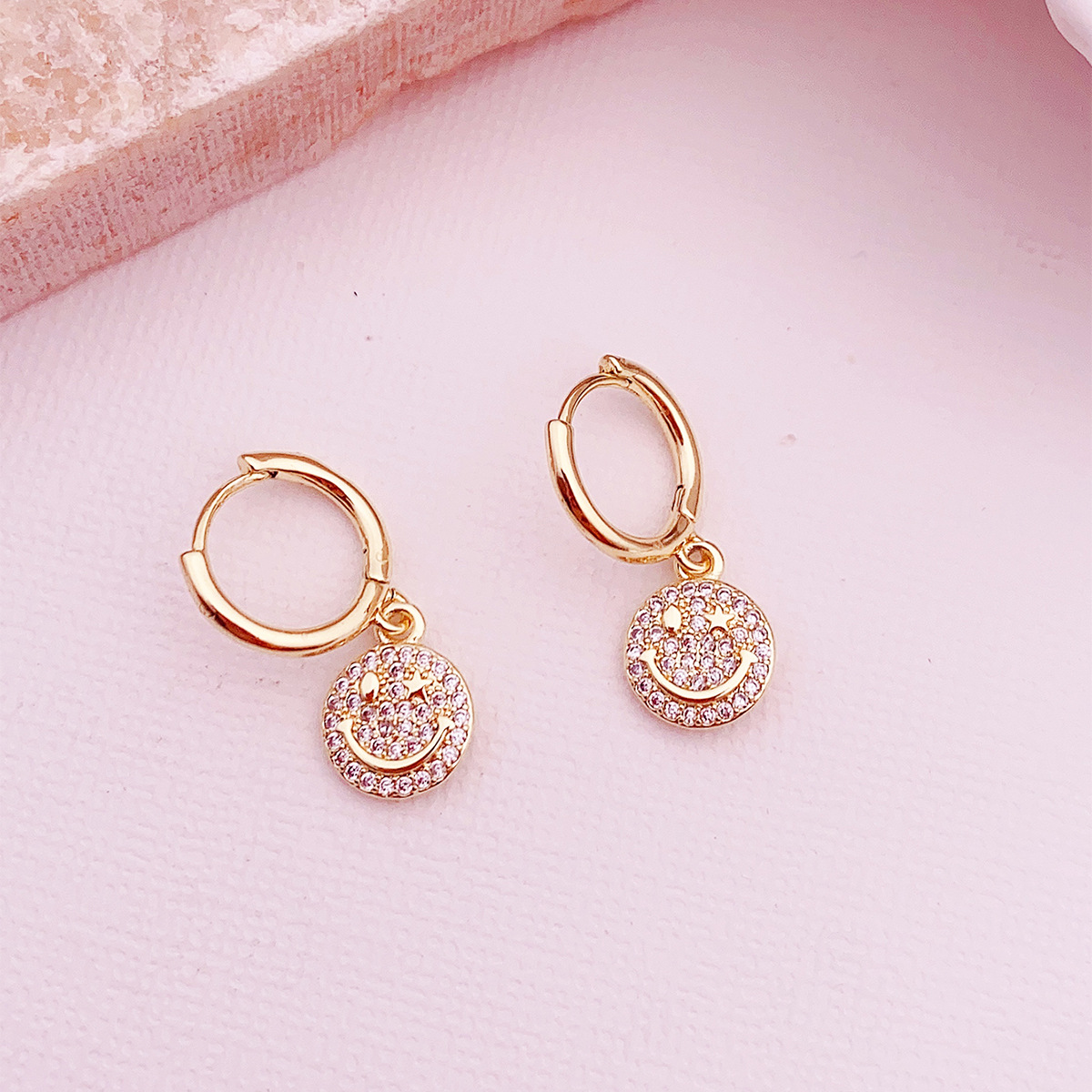 Drop Earrings Classification 1 Pair Quantity 1 Pair Elegant Lady Geometric Smile Face Plating Inlay Copper Zircon Drop Earrings
