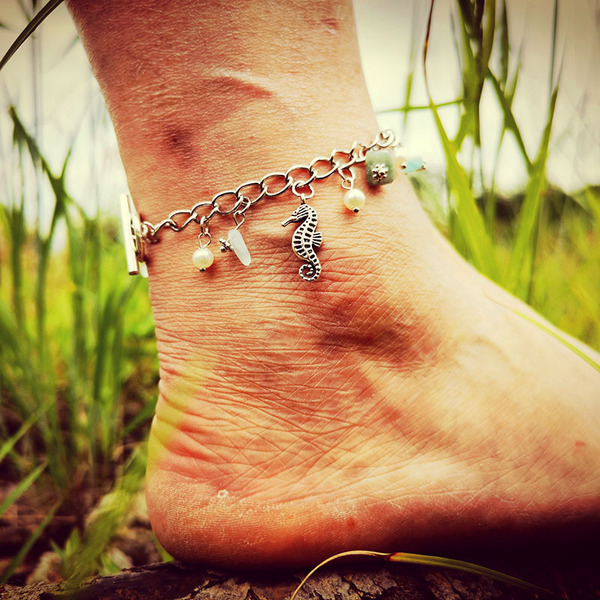 Sapphire ankle bracelet pearl for yoga