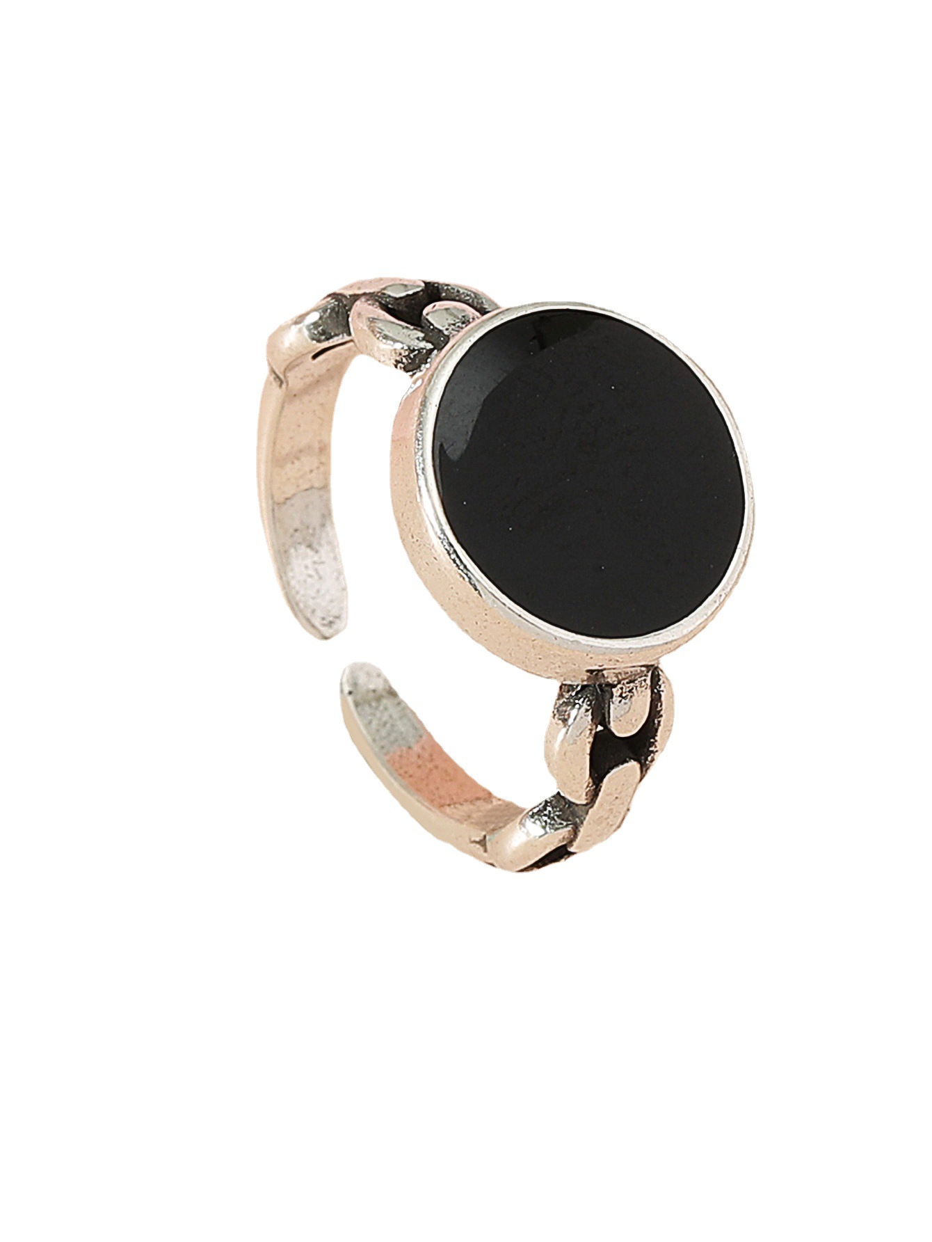 日韓版時(shí)尚簡(jiǎn)約滴膠圓形開(kāi)口戒指女個(gè)性做舊鎖鏈指環(huán)戒指廠家直供