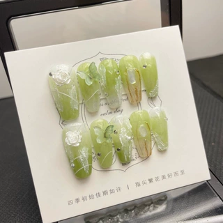 瑞卡曼手工穿戴甲成品假指甲片绿野仙踪清新款学生孕妇可带款