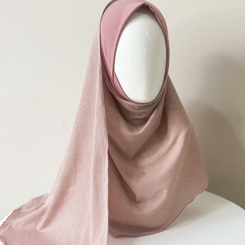 Modal Hijab 新款水晶麻拼接银丝网方便头套饶巾简单款包头头巾纱|undefined