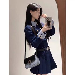 アメリカ学院風コートワンピーススーツスカート女性秋冬服富家千金風韓劇二点セット小香風