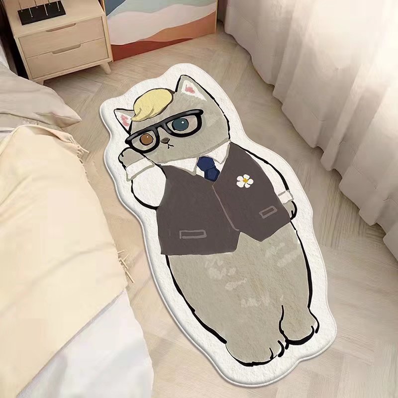 Cartoon feline alfombra de cachemira dormitorio alfombra de cama sofá doméstico mantas de mesa de té resistente al desgaste fácil de cuidar alfombra de ventana flotante