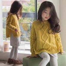 女童毛衣秋裝2022新款鏤空圓領套頭衣服女學生韓版寬松針織打底衫