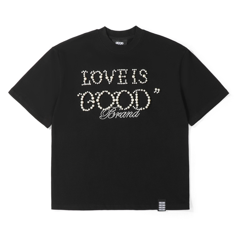 25ss 高品質 GOOD LOVE パールスローガン 半袖 ヘビーデューティー ハイウェイト Tシャツ 男女兼用 ラウンドネック|undefined