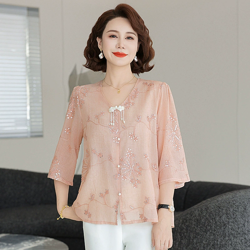 Модная иностранная мама весной и летом новая футболка с средним рукавом с v-образным вырезом