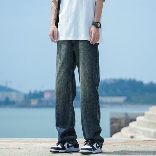 American retro jeans, men's spring and autumn, fashion brand, high street washed, wide-leg, straight, loose casual long pants, men
