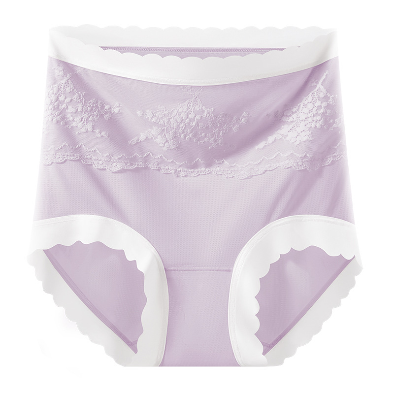 Seda de hielo transpirable, cintura alta, abdomen, diseño, talla grande, seda de hielo, cintura alta, encaje, borde 10A, entrepierna antibacteriana, ropa interior de mujer