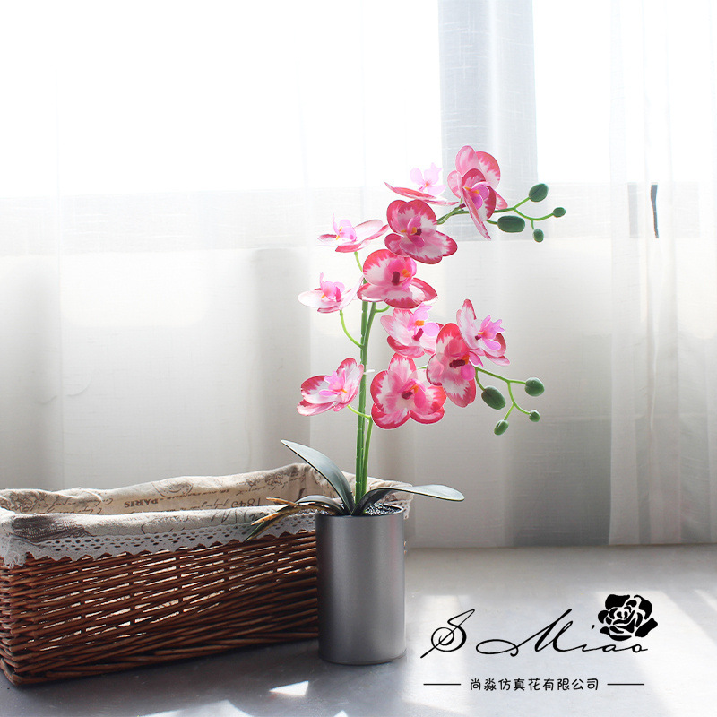 Flores artificiales con hojas, bonsái de orquídea mariposa de tacto real, pequeños adornos de decoración de interiores, suministro directo del fabricante, plantas verdes artificiales, plantas en maceta simuladas image 14