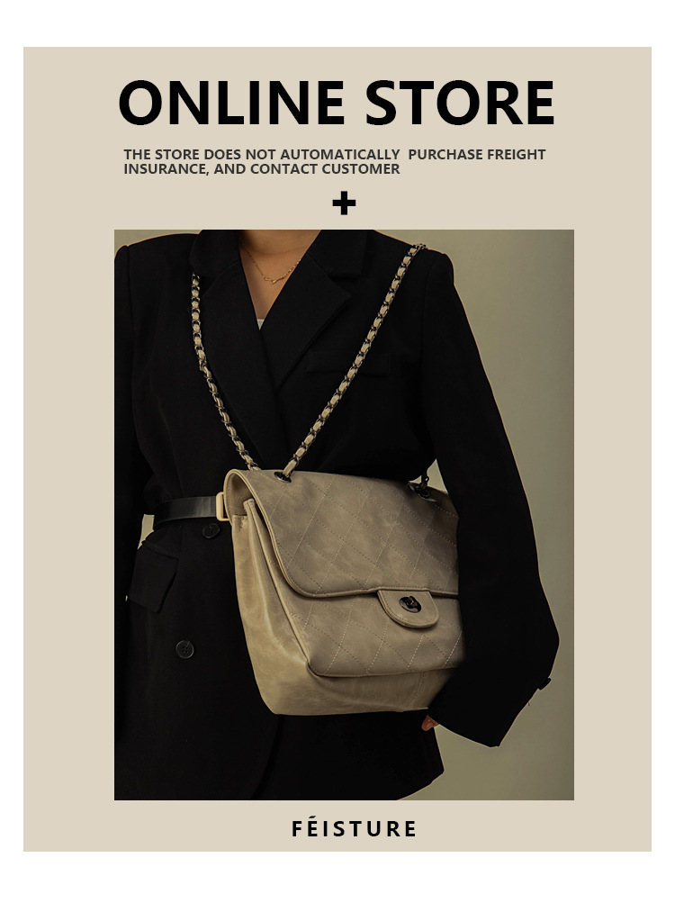 Women's Shoulder Bag Large Capacity Commuter Bag Retro Women's Shoulder Underarm Bag Diamond Grid Chain Women's Bag_voghion.com