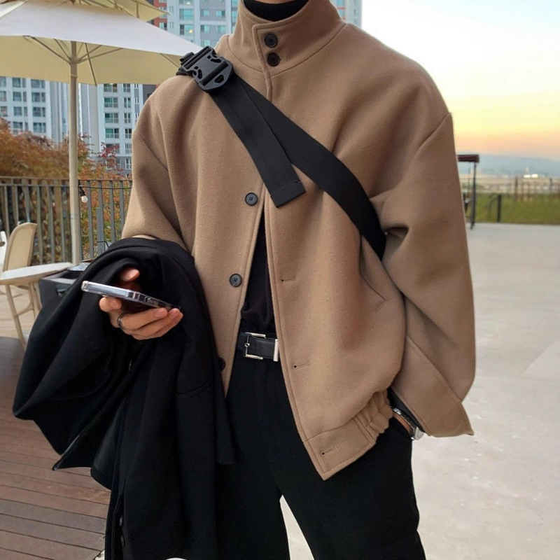 Korean Style Wool Coat for Men Trendy Ins Cool High-End Woolen Jacket with a Sense of Design for Spring and Autumn Season Korean Style Wool Coat for Men Trendy Ins Cool High-End Woolen Jacket with a Sense of Design for Spring and Autumn Season