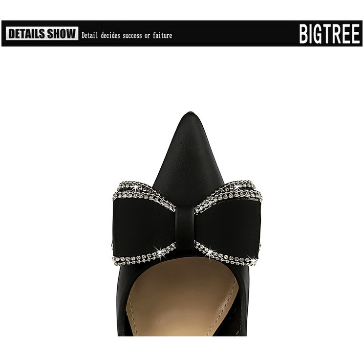 High Heels Stiletto High Heels Damenschuhe flacher Schnitt Pointe Strass Bogen Einzelschuh Damen_voghion.com