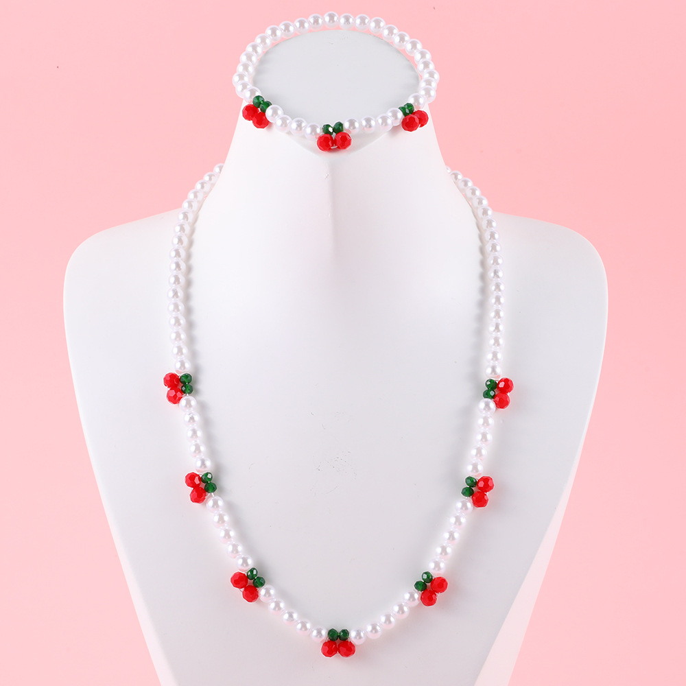 All Seasons Season Bracelet Necklace Sweet Cherry Acrylic Glass Kid'S Jewelry Set