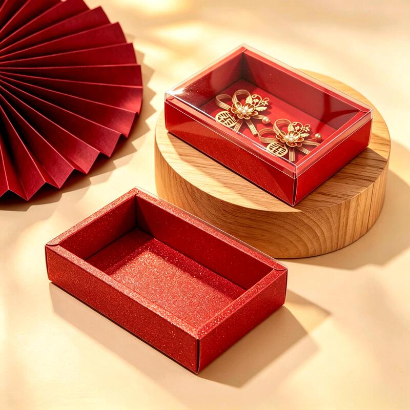 Transparent plastic red corsage box, wedding supplies, festive gift box, wedding corsage packaging box, rectangular box