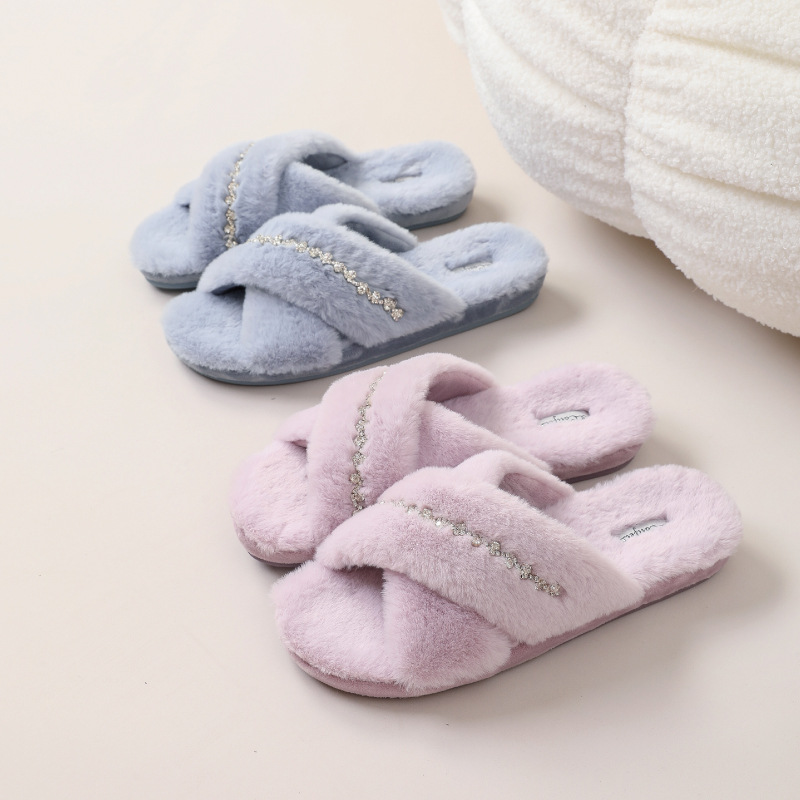 Light Luxury Women's Autumn And Winter Plush Home Slippers With Simple Style_voghion.com