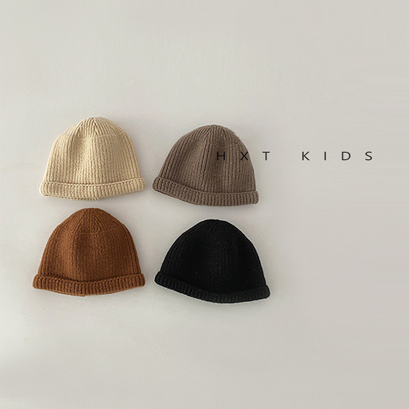 Infant Hat Autumn and Winter Stylish Solid Color Gauze Woolen Hat 0-6 Months Newborn Baby Thicker Knitted Hat