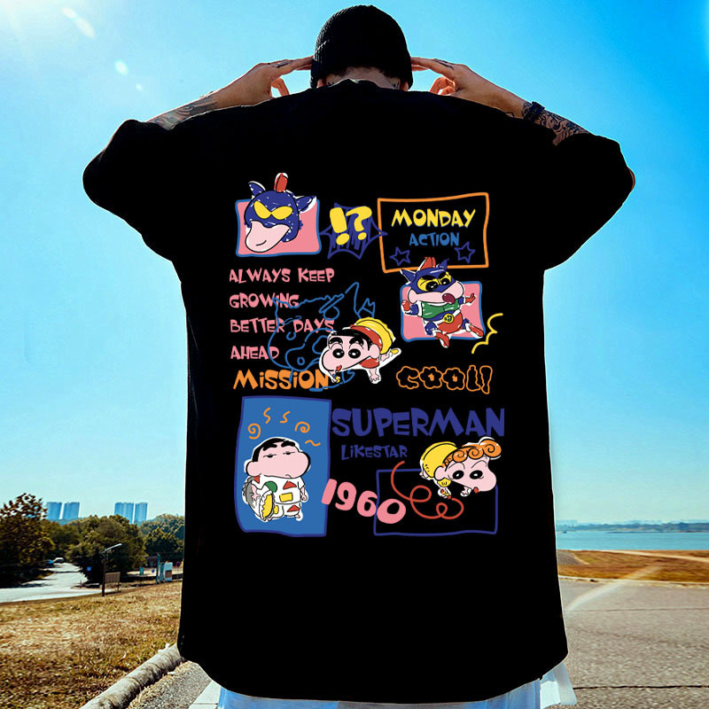 Cross-Border Short-Sleeved T-Shirts for Men and Women Japanese Style Cartoon Crayon Shin-Chan Hip-Hop Tops Ins Boyfriend Style Loose Half-Sleeved Casual