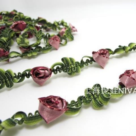 怩娃|14mm小花帶|双色色丁包心花朵|丝带花|织带花|装饰