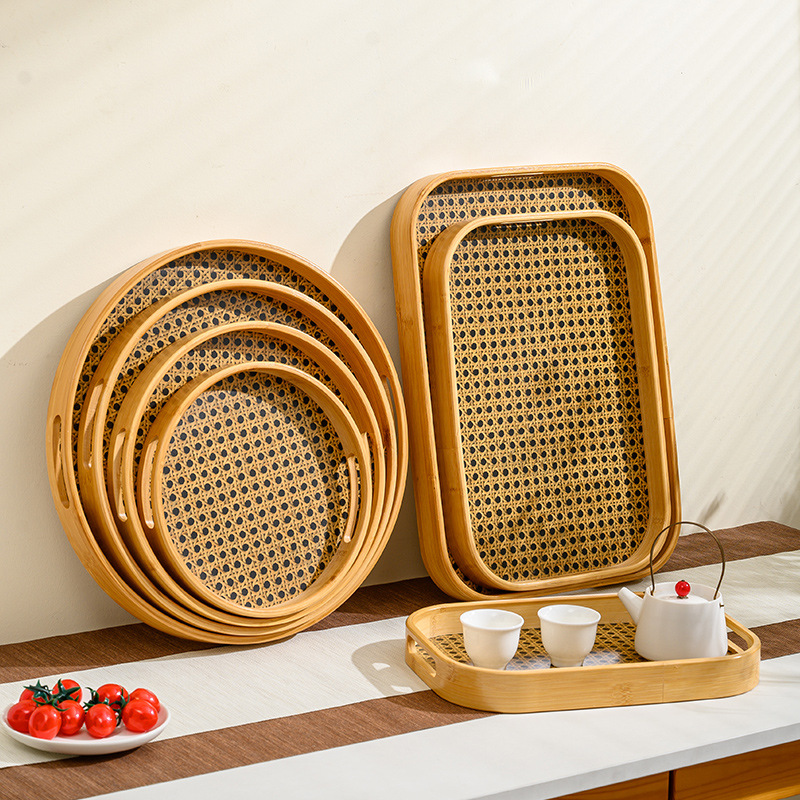 Chinese-Style Retro Wooden Tray with a Vintage High-End Feel, Large-Capacity Round Tray for Cosmetics, Jewelry, and Perfume