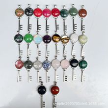 欧美跨境天然石水晶合金半包镶嵌钥匙吊坠diy吊坠饰品配件批发