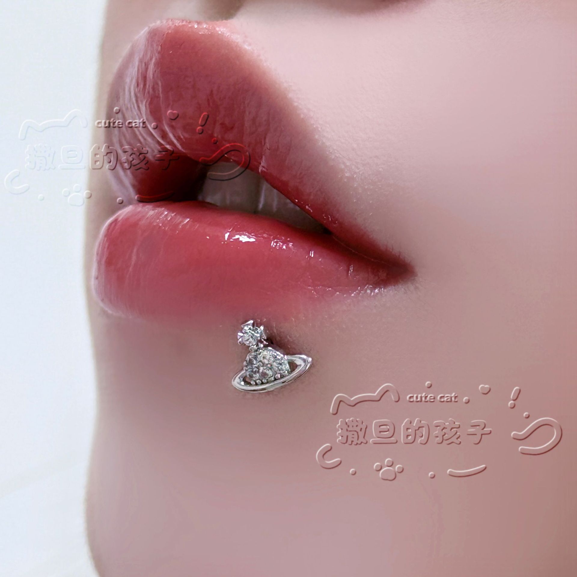 Labret stud lip piercing jewelry styling detail
