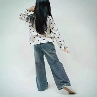 【现货】秋冬儿童新款全棉 复古水洗牛仔松紧腰 休闲宽腿裤
