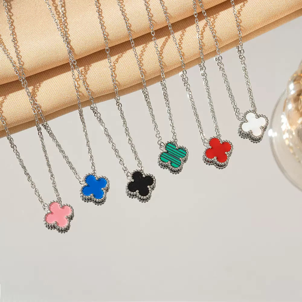 跨境幸运四叶草项链吊坠钛钢轻奢潮流双面贝母设计锁骨项链首饰品