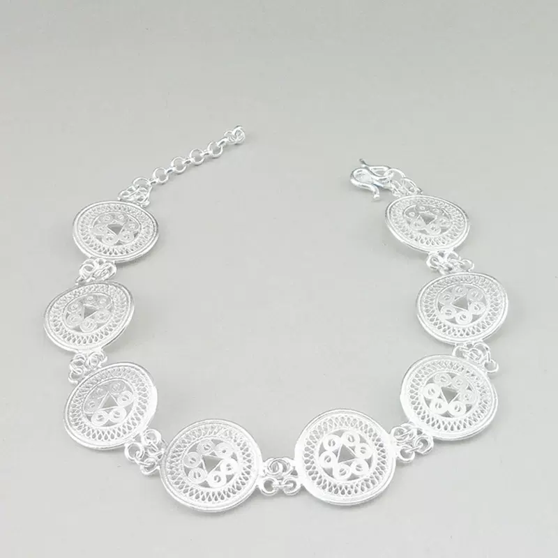 银秀黔城原创手工银饰批发足银999纯银平安铜鼓手链民族风送礼物