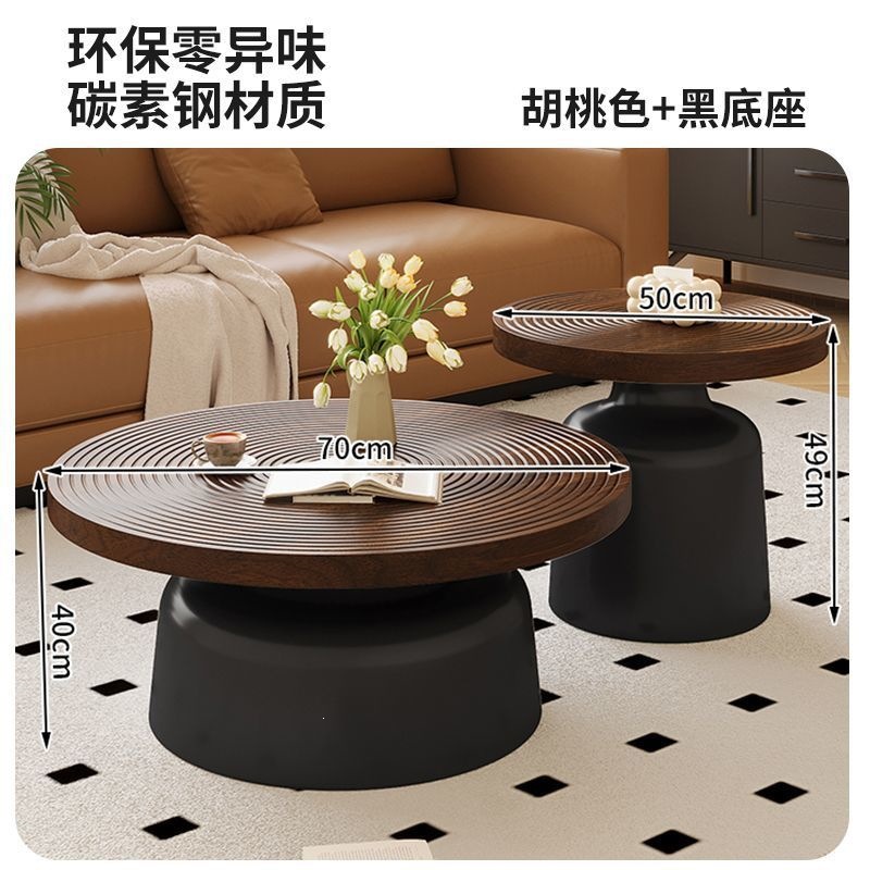 Coffee table 70+50 walnut color desktop black bottom thickened version