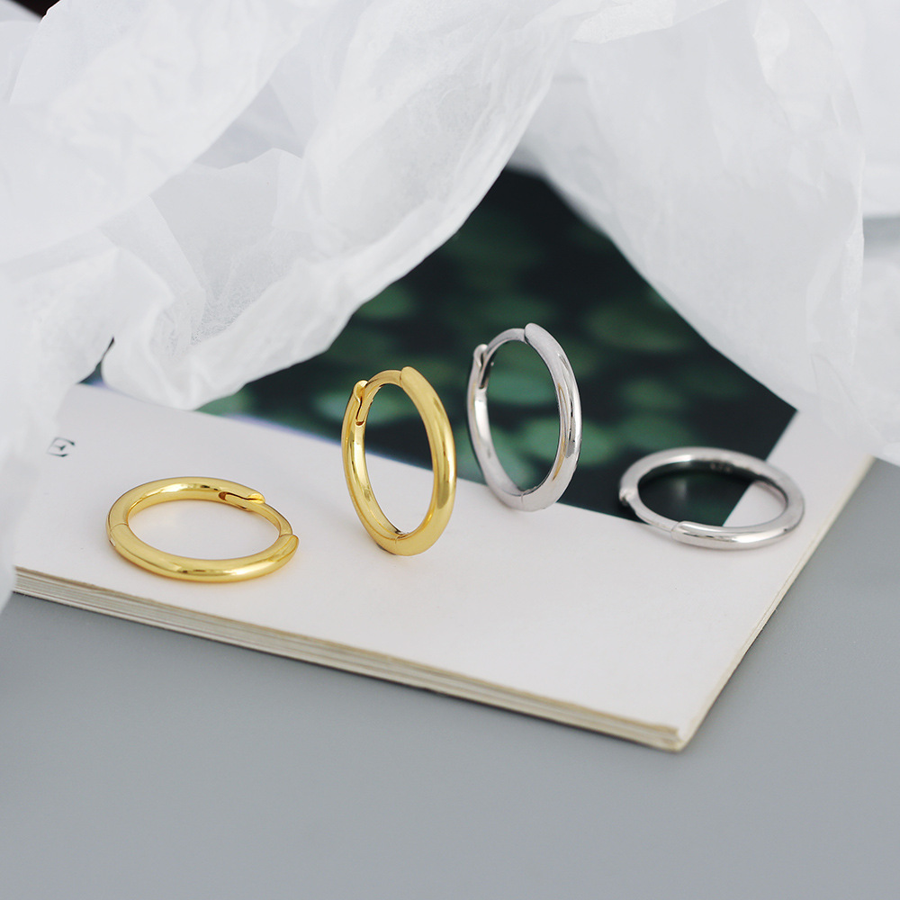 Silver Material Simple Style Circle Silver Earrings Plating 925 Silver Earrings
