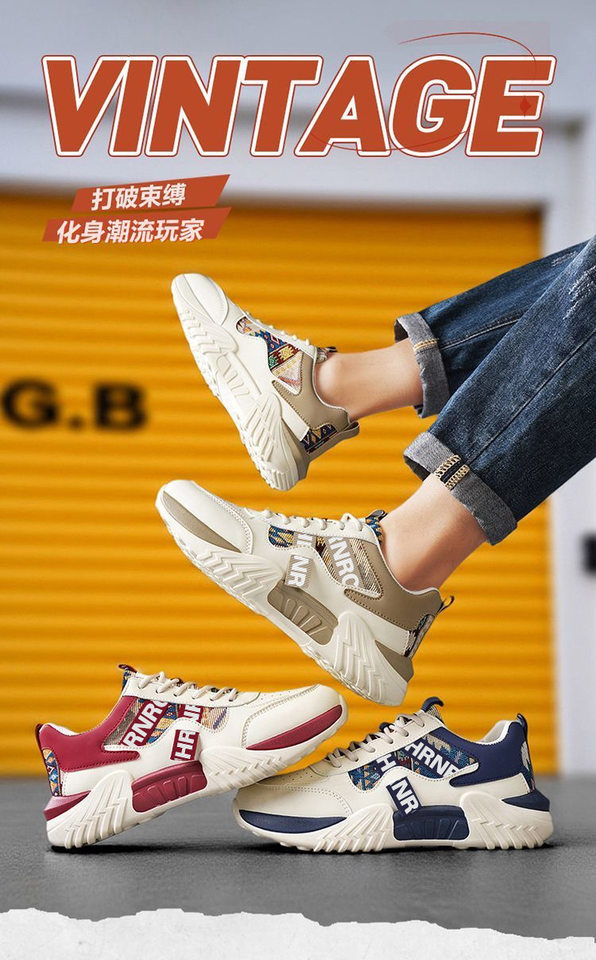 Giày thể thao nam sneaker trắng kiểu mới, giày casual thời trang cho thanh niên, đế dày gót thấp — Màu kaki, Màu xanh dương, màu đỏ chi tiết 1