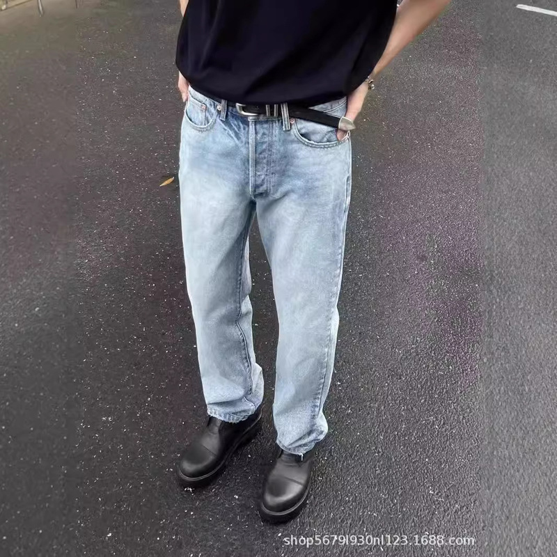 cleanfit 501 Style Washed Snow Pattern Ice Blue Straight vintage Jeans Slim Vibe Trousers