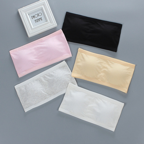 Strapless girl's strapless pure cotton bottoming bra with inserts for summer sweat-absorbent bra for junior high school students 12