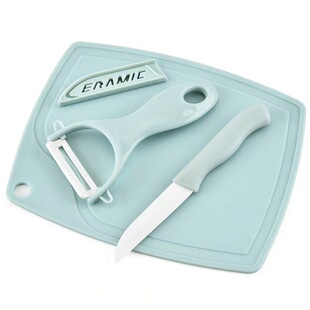 Wholesale three-piece fruit ceramic knife set Nordic candy color three-piece cutting board set Kitchen fruit knife set