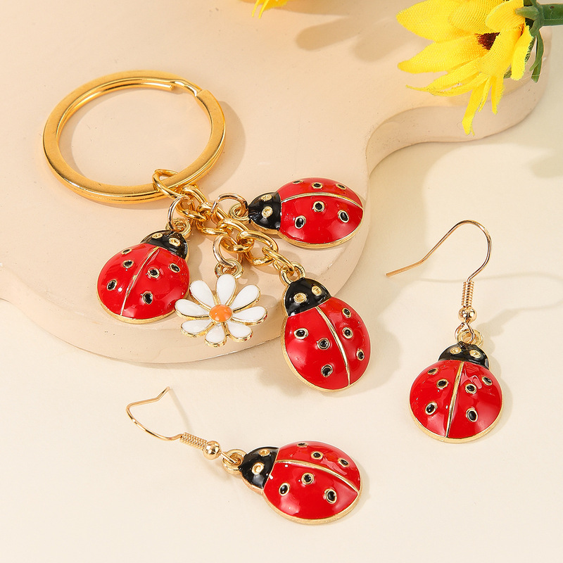 New Cartoon Cute Seven-Star Ladybug Alloy Jewelry Accessories Artificial Beetle Earrings Earrings Children's Keychains
