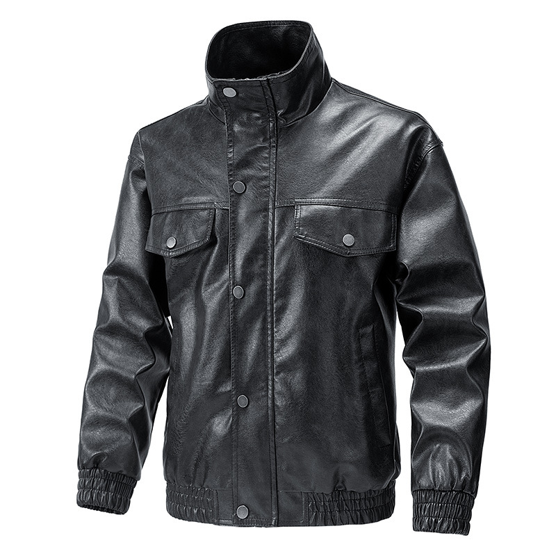 Chaqueta de cuero PU de estilo americano de hombre chaqueta de hombre primavera y otoño nuevo cuello vertical chaqueta de motocicleta universal chaqueta de moda chaqueta