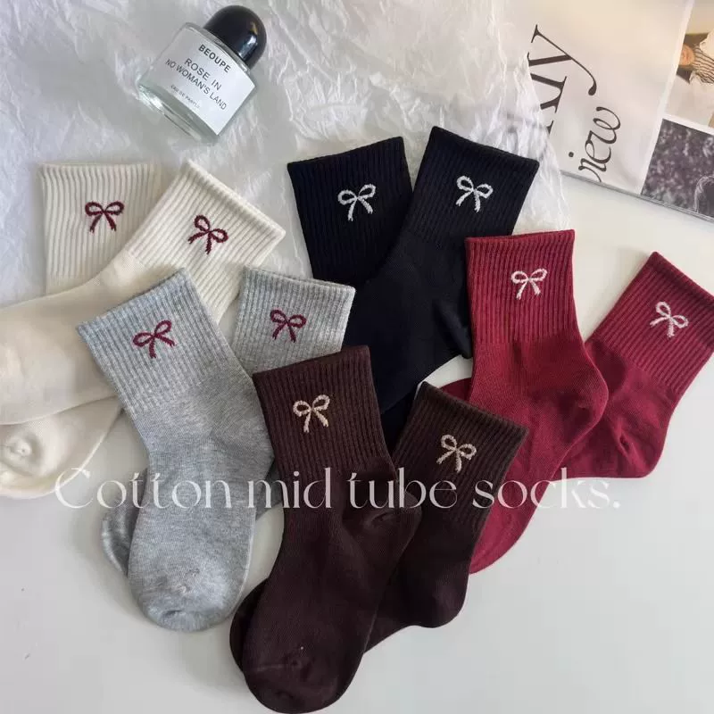 Children's cotton demi-season knee socks with bow, mid-length, for teenagers - Детские хлопковые демисезонные колготки до колена с бантами, средняя длина, для подростков